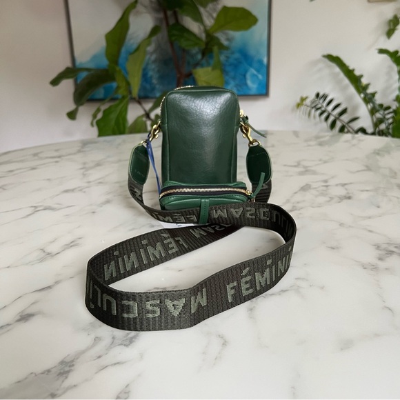 NWT Claire V X LEISHA HAILEY Poche Sportif Leather Crossbody Evergreen Rustic - Picture 10 of 16